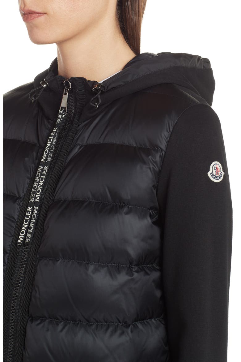 Quilted Down Front Hooded Cardigan, Alternate, color, BLACK