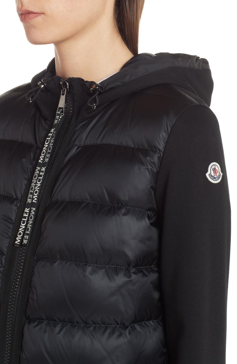 Moncler Quilted Down Front Hooded Cardigan, Alternate, color,