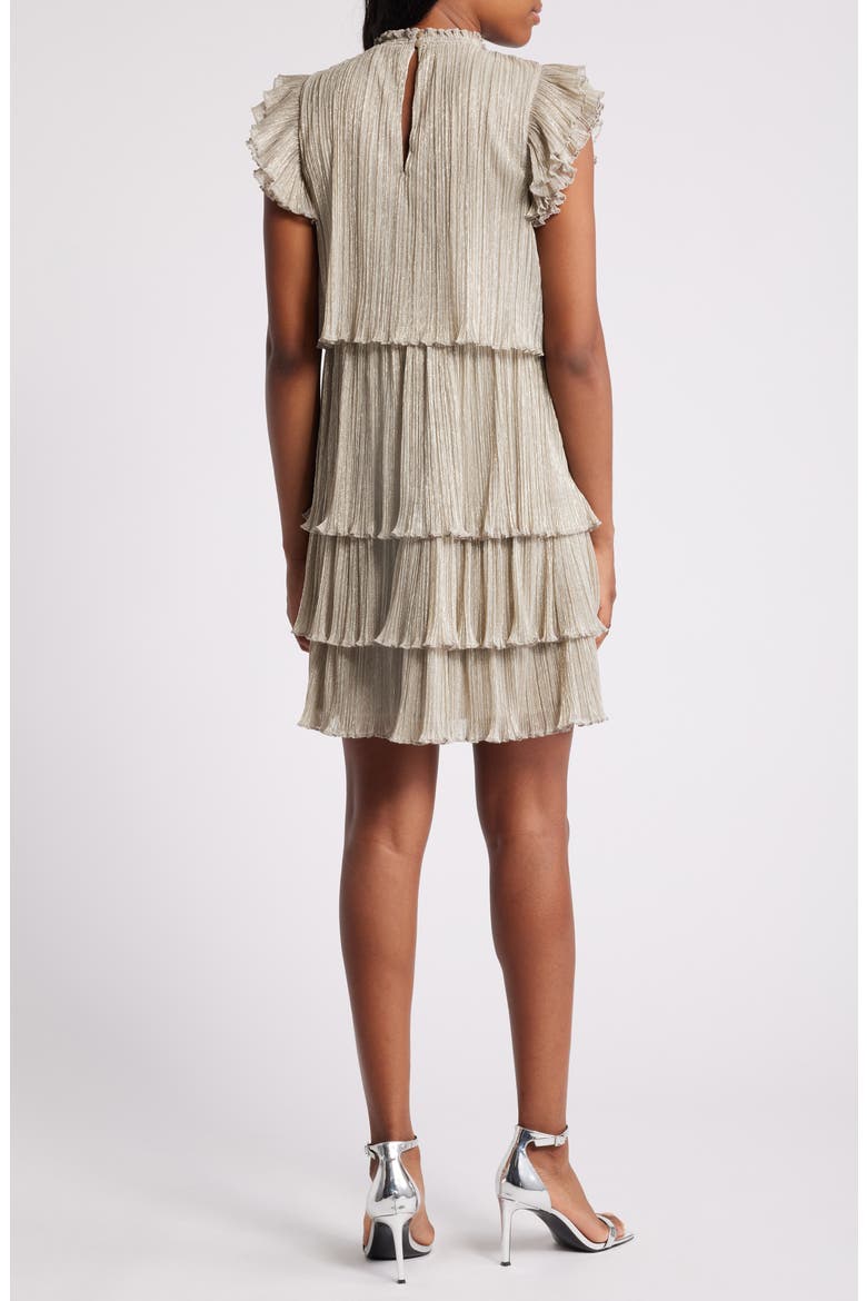 Metallic Tiered Minidress, Alternate, color, SILVER- GOLD FOIL