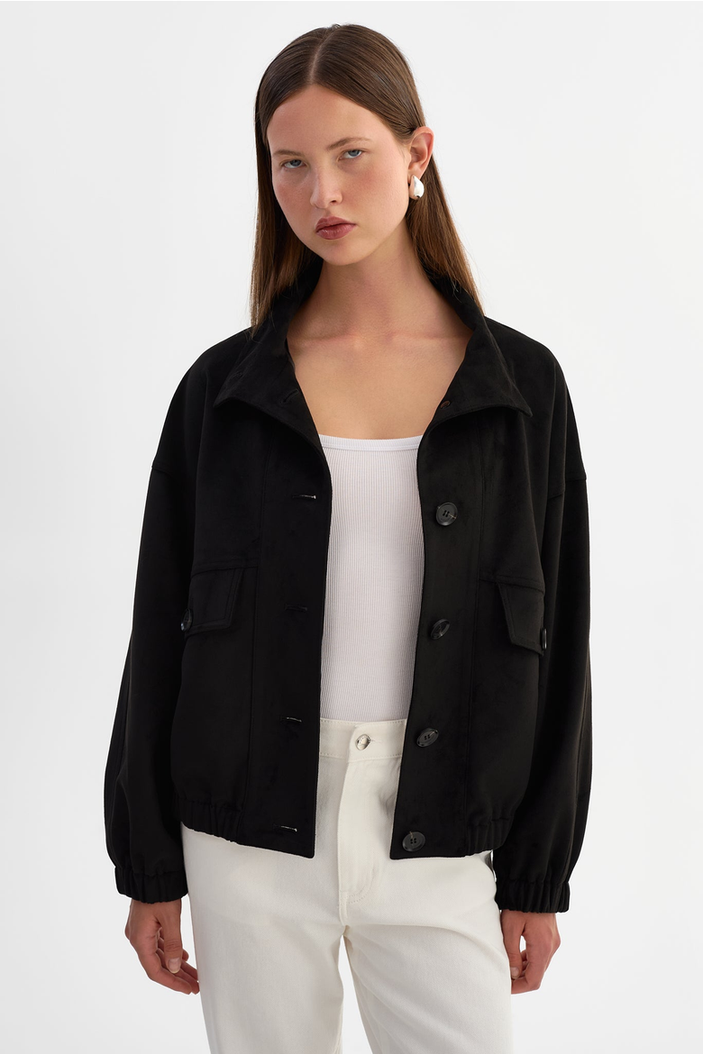 Fidelina | Faux Suede Bomber Jacket, Alternate, color, Black