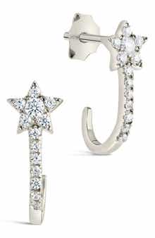 Sterling Forever Cubic Zirconia Star Hoop Earrings
