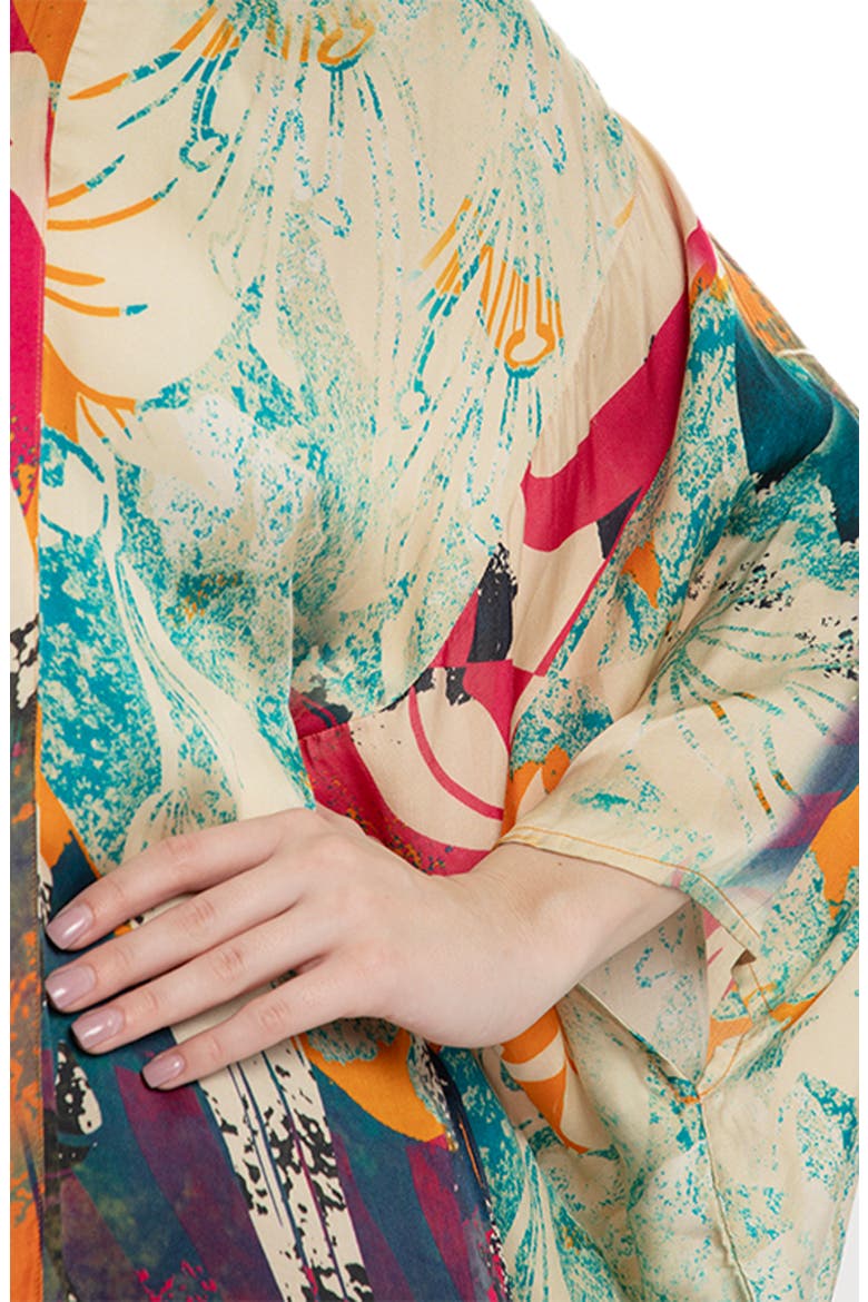Abstract Floral Duster, Alternate, color, ORANGE MULTI