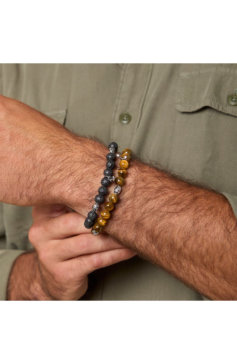 Lucky Brand Stone Stretch Beaded Bracelets, Alternate, color, Black, Brown