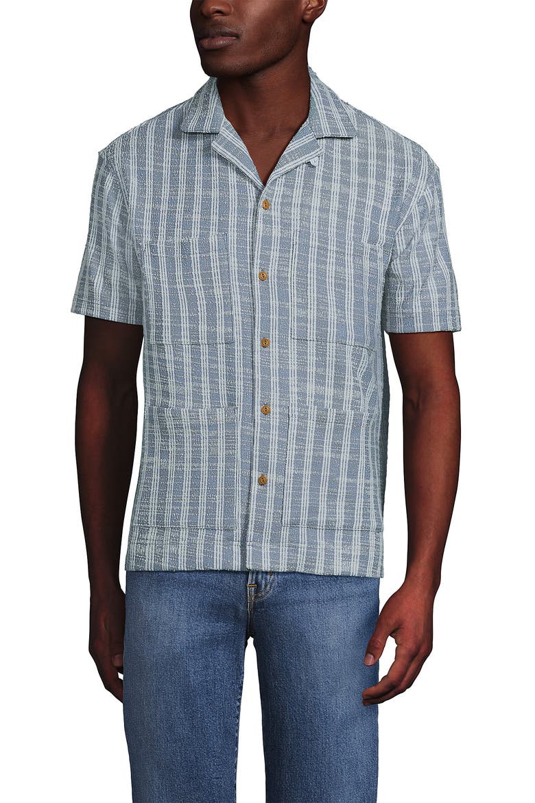 Short Sleeve Textured Jacquard Camp Collar Shirt - Set Top, Alternate, color, Serene Blue Stripe
