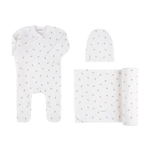 Ely's & Co. Baby Cotton Ribbed Zipper Footie In Ivory/sage Berry