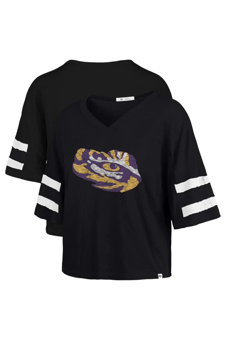 Women's '47 Black LSU Tigers Premier Scout Sleeve Stripe Relaxed Dolman T-Shirt, Alternate, color, Black