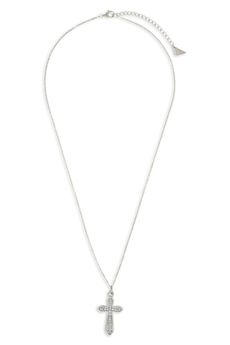 Pavé Cross Pendant Necklace, Alternate, color, SILVER