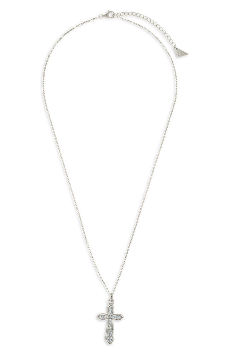 Sterling Forever Pavé Cross Pendant Necklace, Alternate, color, Silver