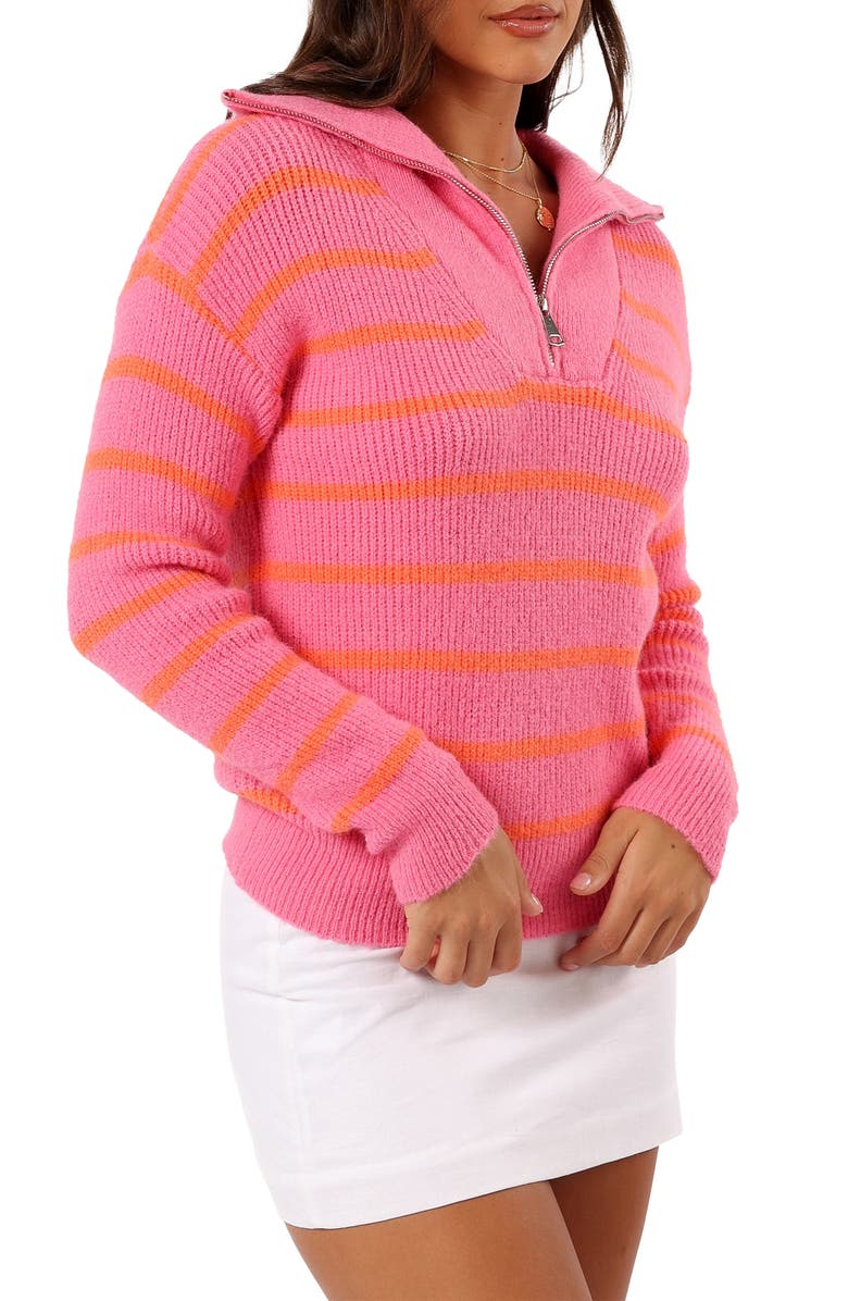 Petal & Pup Everleigh Stripe Quarter Zip Sweater, Alternate, color, Pink