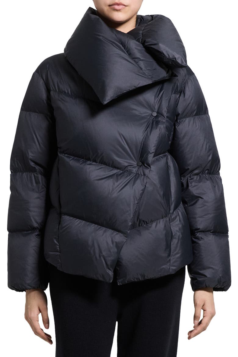 Shawl Collar Recycled Nylon Puffer Jacket, Main, color, BLACK - 001