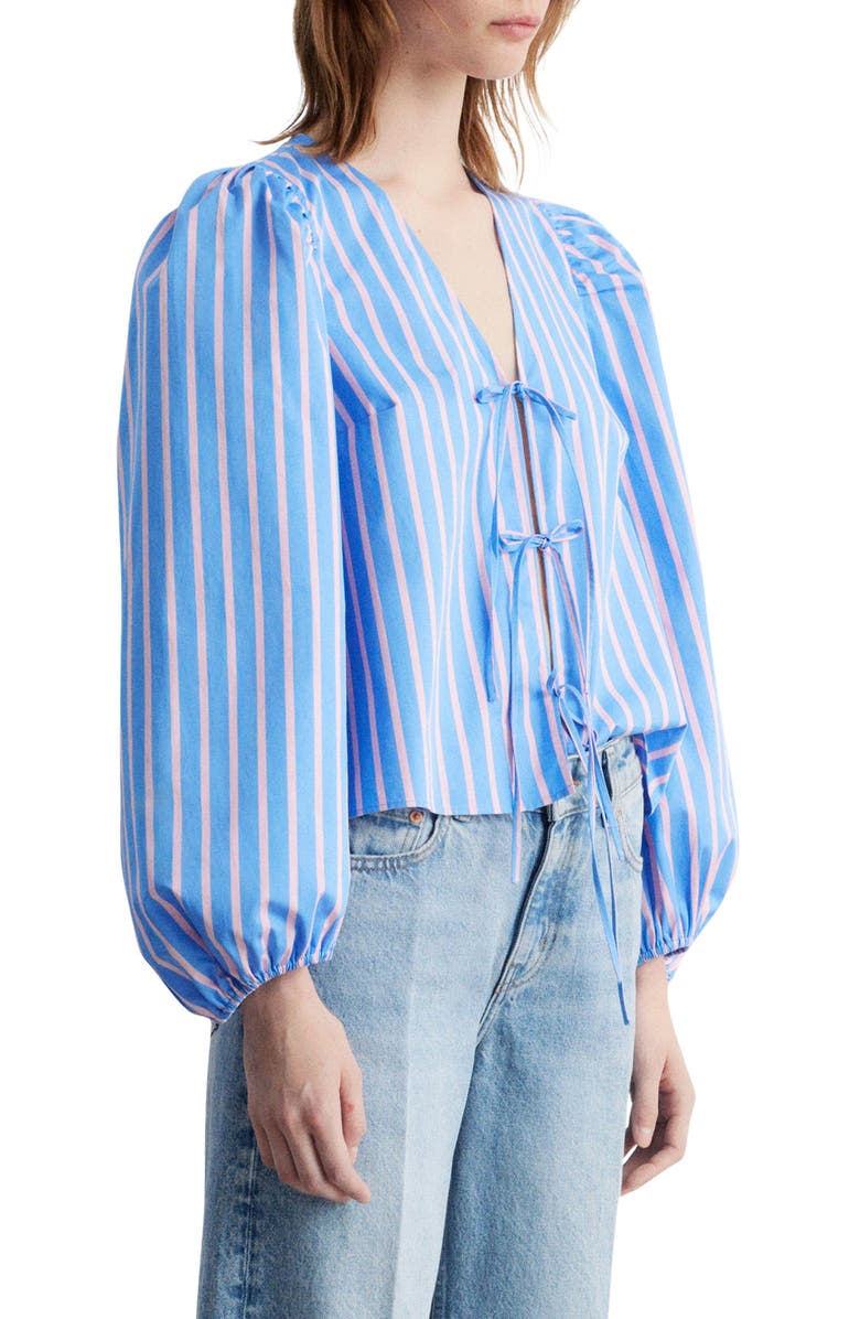 & Other Stories Ve Ariba Stripe Tie Front Top, Alternate, color, Blue Medium