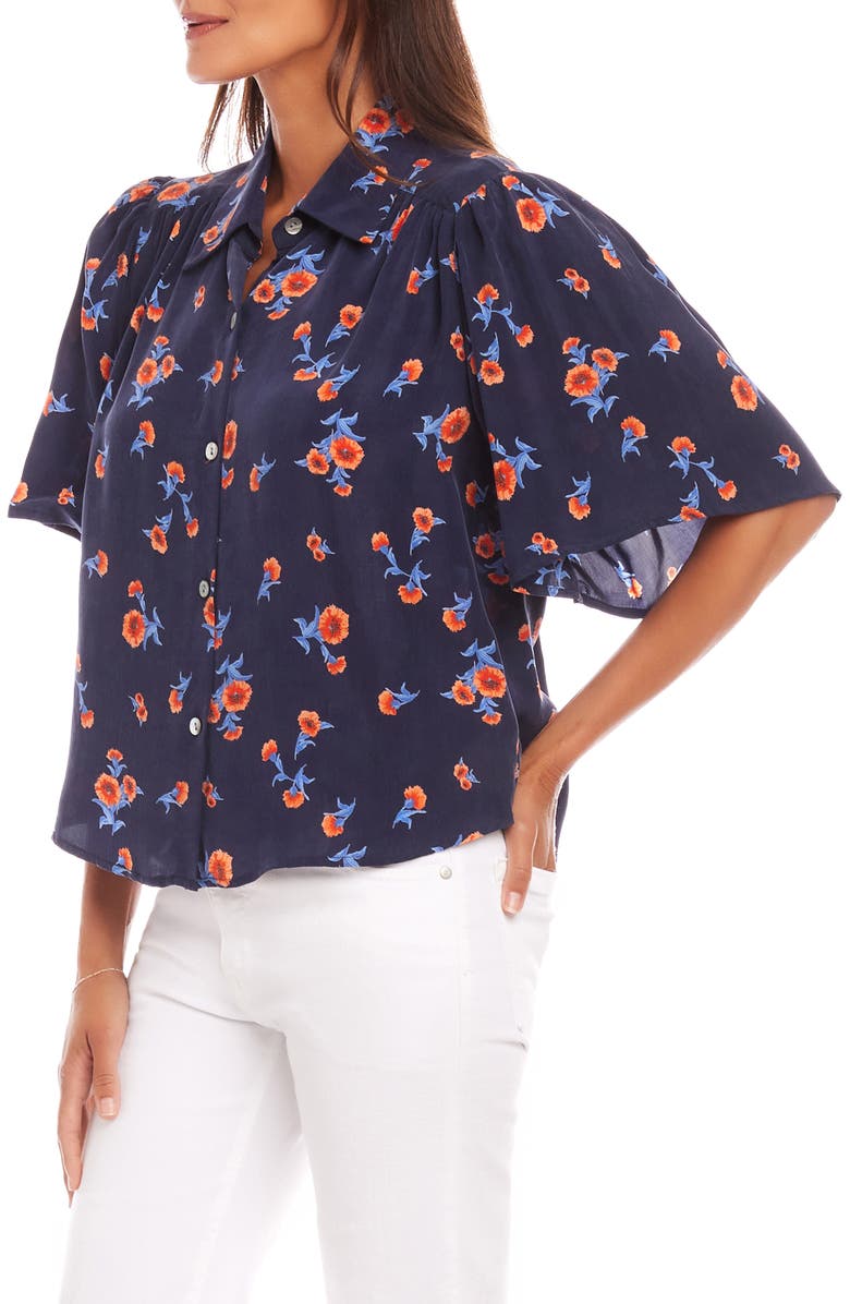 Karen Kane Floral Elbow Sleeve Button-Up Shirt, Alternate, color, 