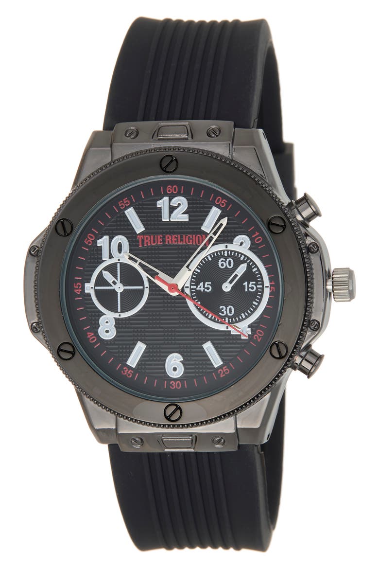 Mixed Index Silicone Strap Analog Watch, Main, color, BLACK