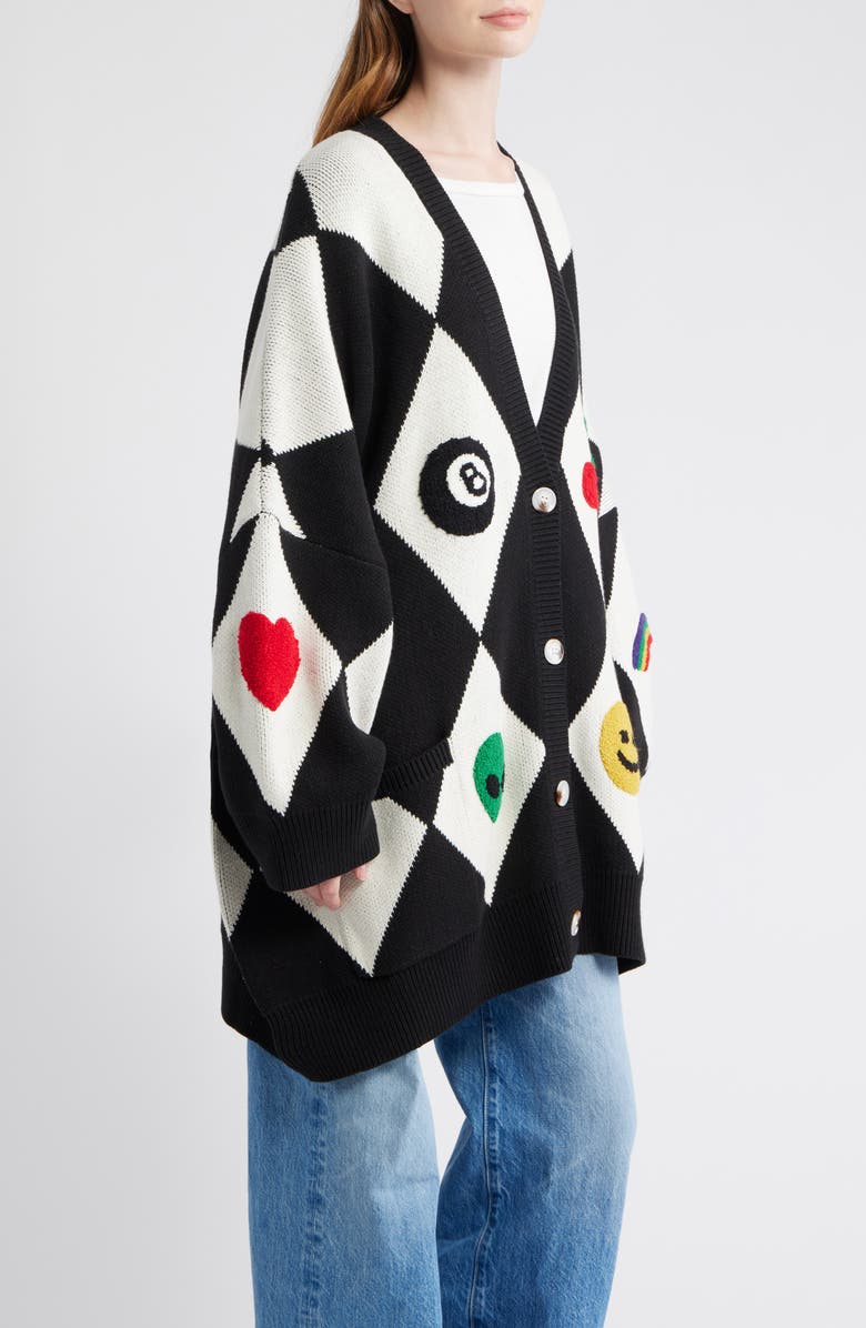 Dressed in Lala Icon Harlequinn Oversize Cardigan, Alternate, color, Black/ White