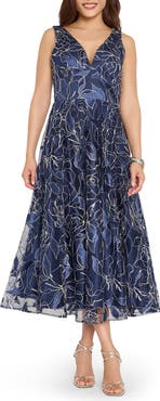 Tahari ASL Metallic Jacquard Sleeveless Midi Dress