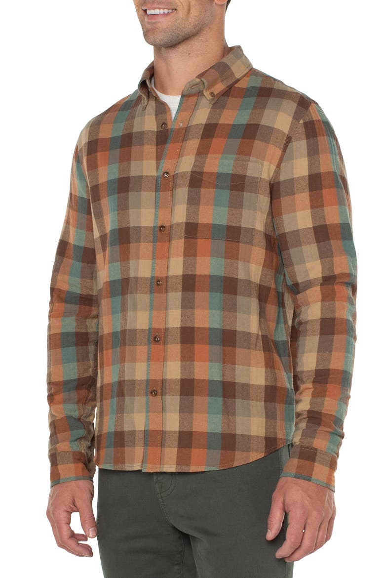 Plaid Button-Down Shirt, Alternate, color, TEAL/ RUST MULTI
