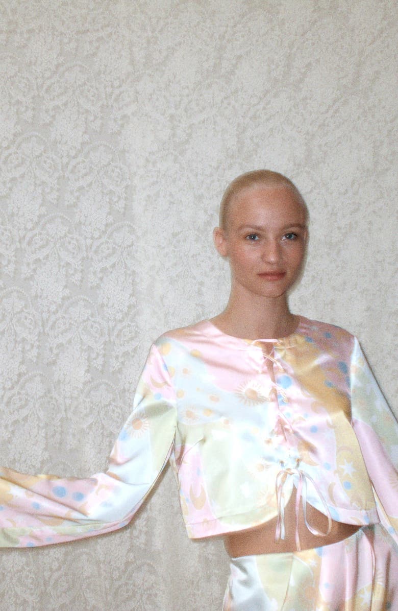 SOMETHING NEW Claudia Celestial Print Long Sleeve Crop Top, Alternate, color, 