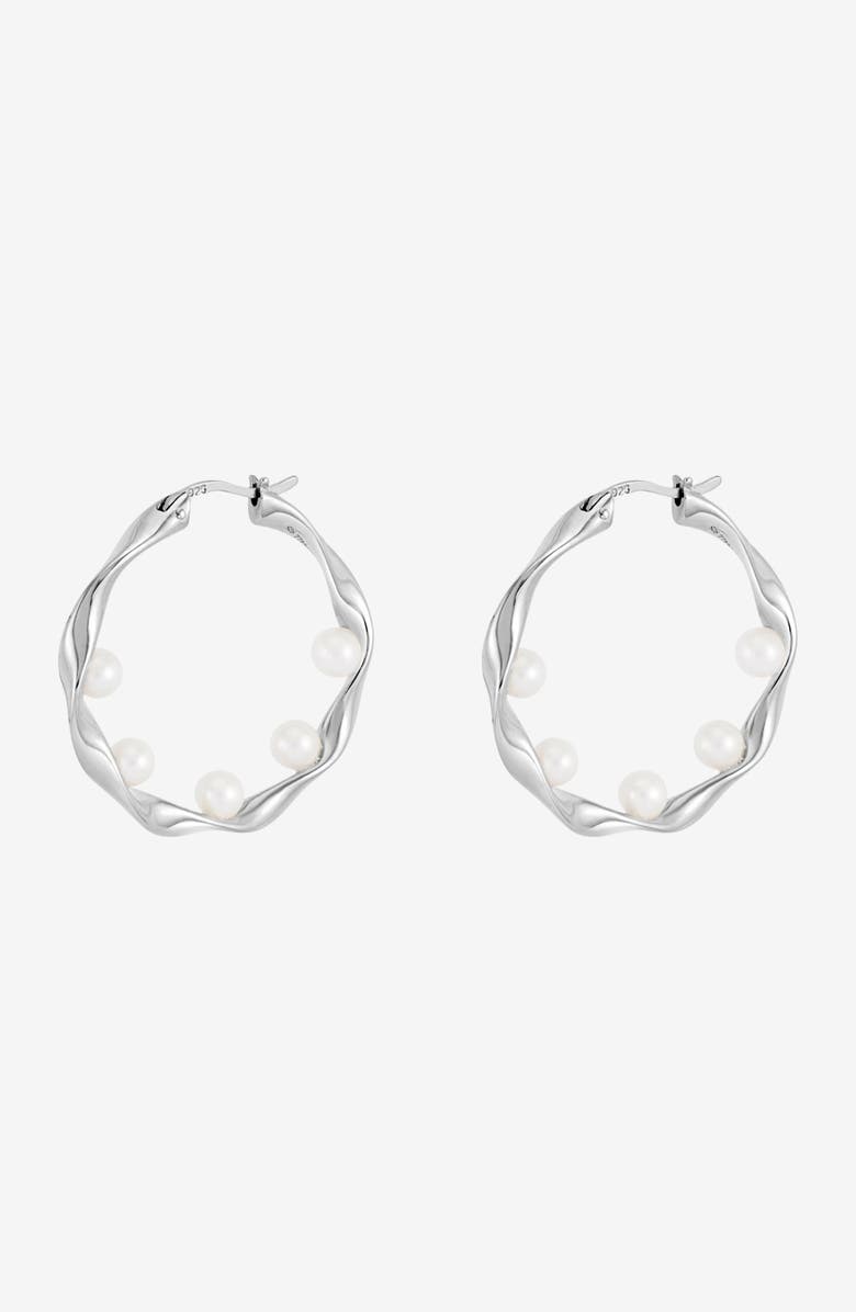 Dower & Hall Waterfall Baroque Pearl Hoops, Main, color, Sterling Silver