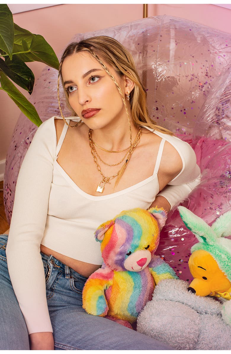 Petit Moments Stronger Layered Lock Pendant Necklace, Alternate, color, 