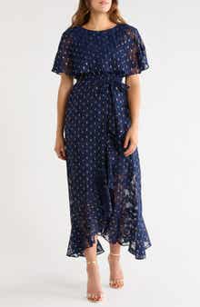 Metallic Dot Capelet Maxi Dress