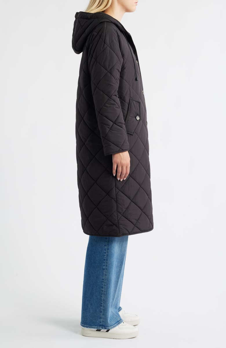 Bernardo Hooded Quilted Longline Jacket, Alternate, color, Black