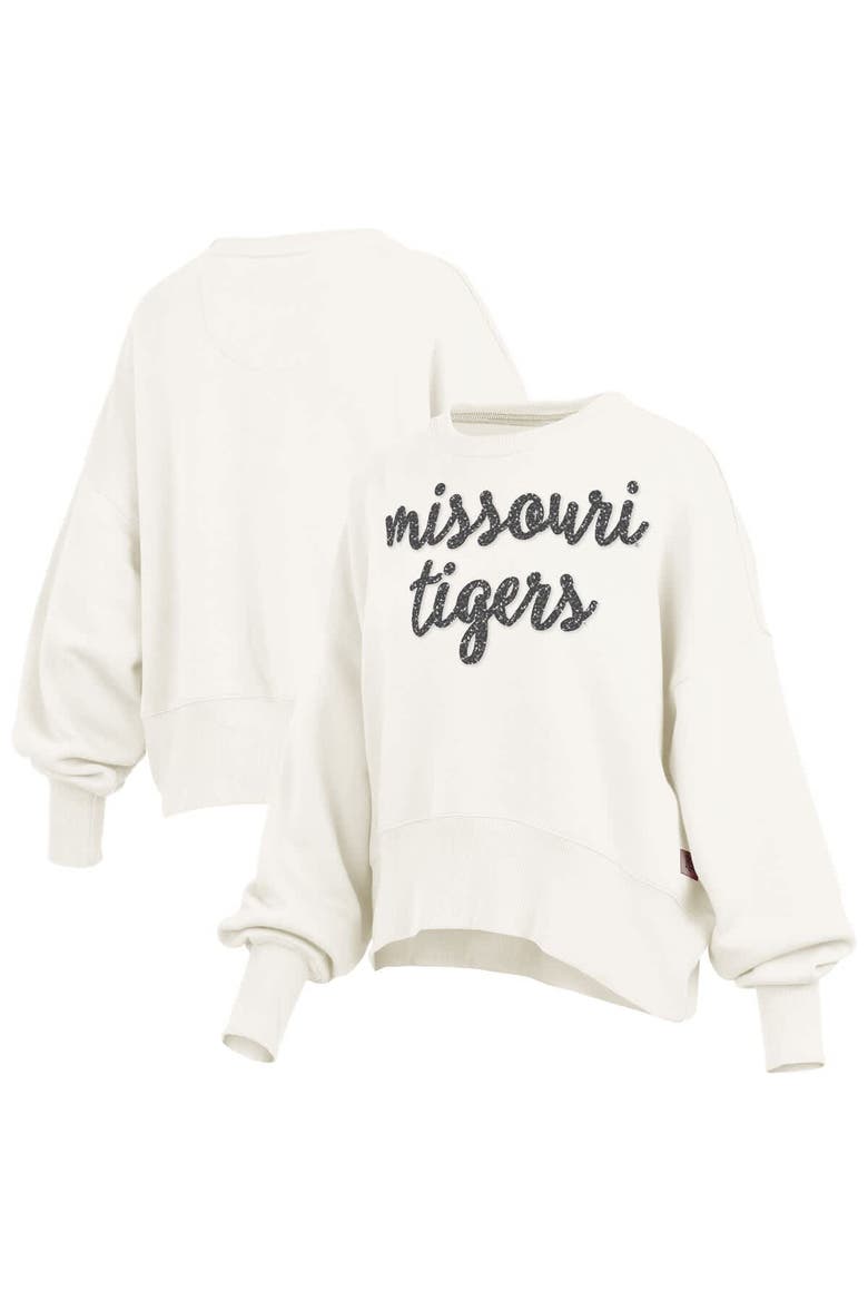 Women's Pressbox Cream Missouri Tigers Oversized Chelsea Waist Length Pullover Sweatshirt, Alternate, color, Cream