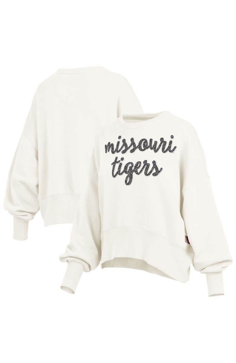 PRESSBOX Women's Pressbox Cream Missouri Tigers Oversized Chelsea Waist Length Pullover Sweatshirt, Alternate, color, 