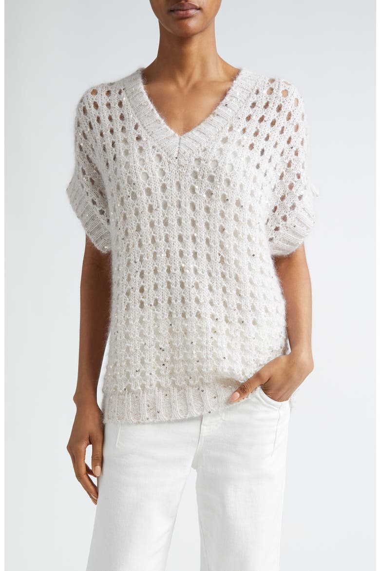 Sparkle Openwork Sweater, Main, color, BLUSH IVORY