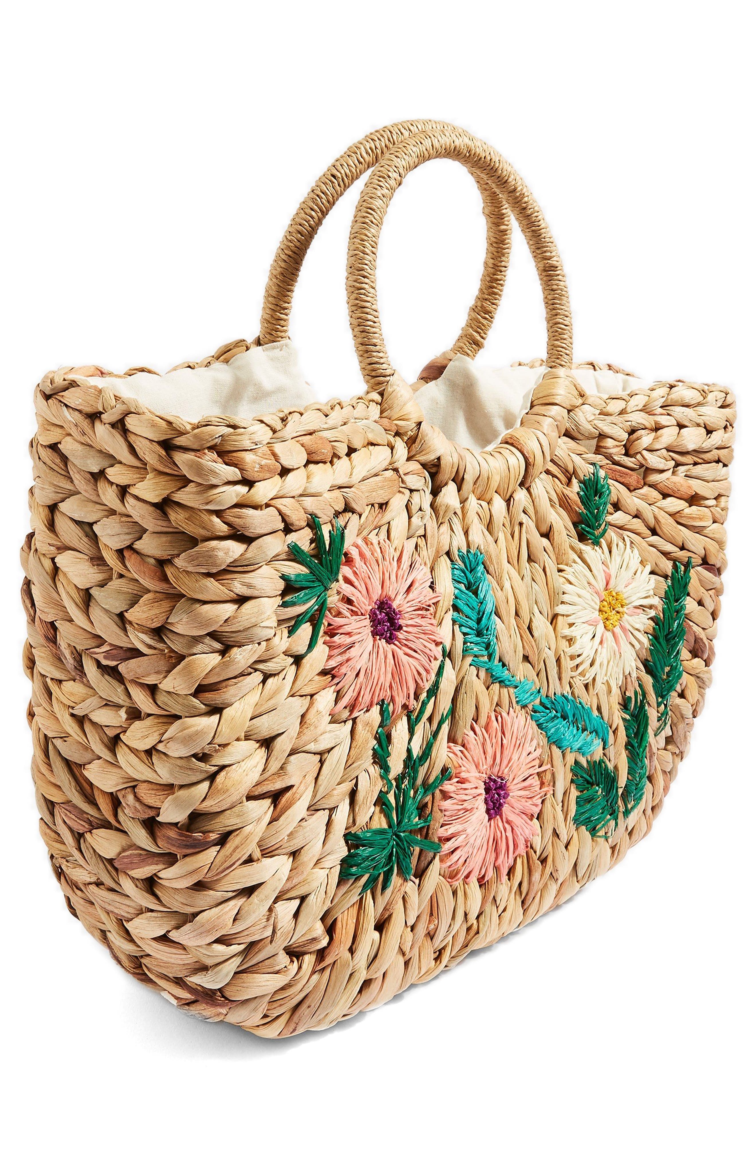 Beverly Floral Embroidered Straw Tote Bag, Alternate, color, NUDE MULTI