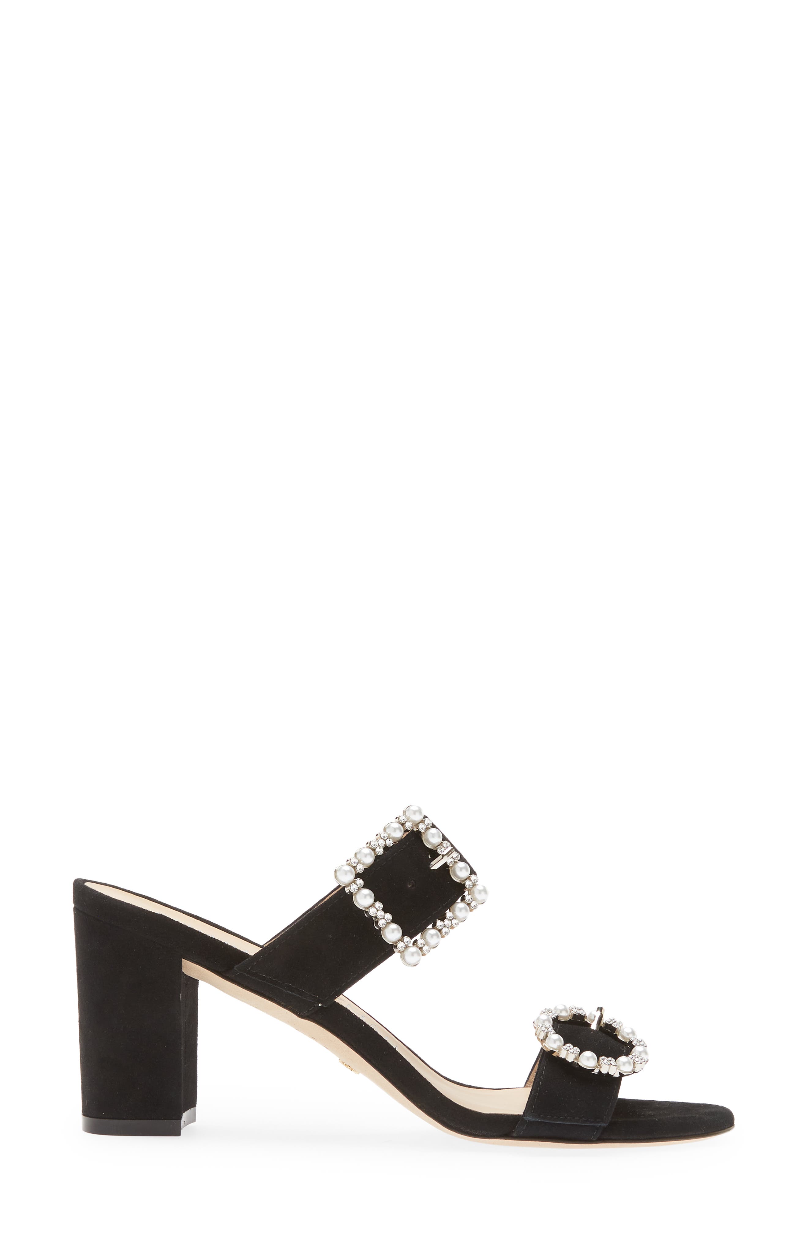 Stuart Weitzman Imitation Pearl Geo Buckle 75 Slide Sandal, Alternate, color, 