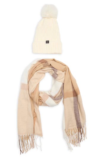 Nanette Lepore Faux Fur Pompom Beanie & Scarf Gift Set