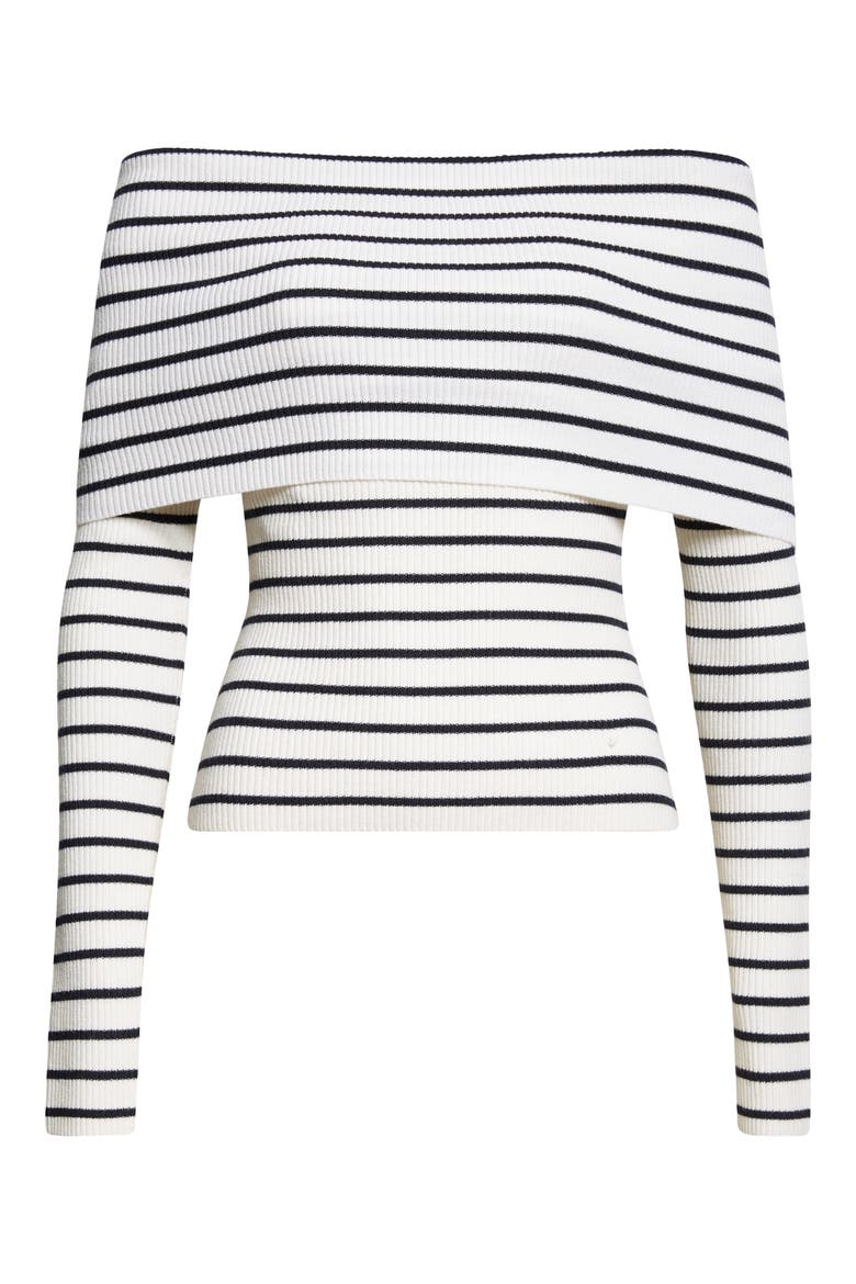 Evelyn Off the Shoulder Merino Wool Blend Sweater, Alternate, color, WHITE/ MIDNIGHT