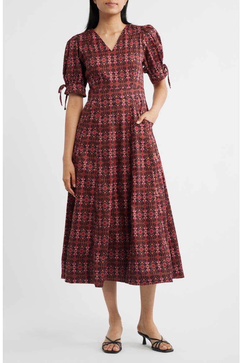 Balloon Sleeve Midi Dress, Main, color, RICH BLACK