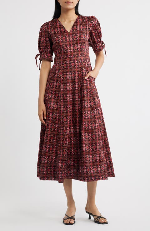 Balloon Sleeve Midi Dress