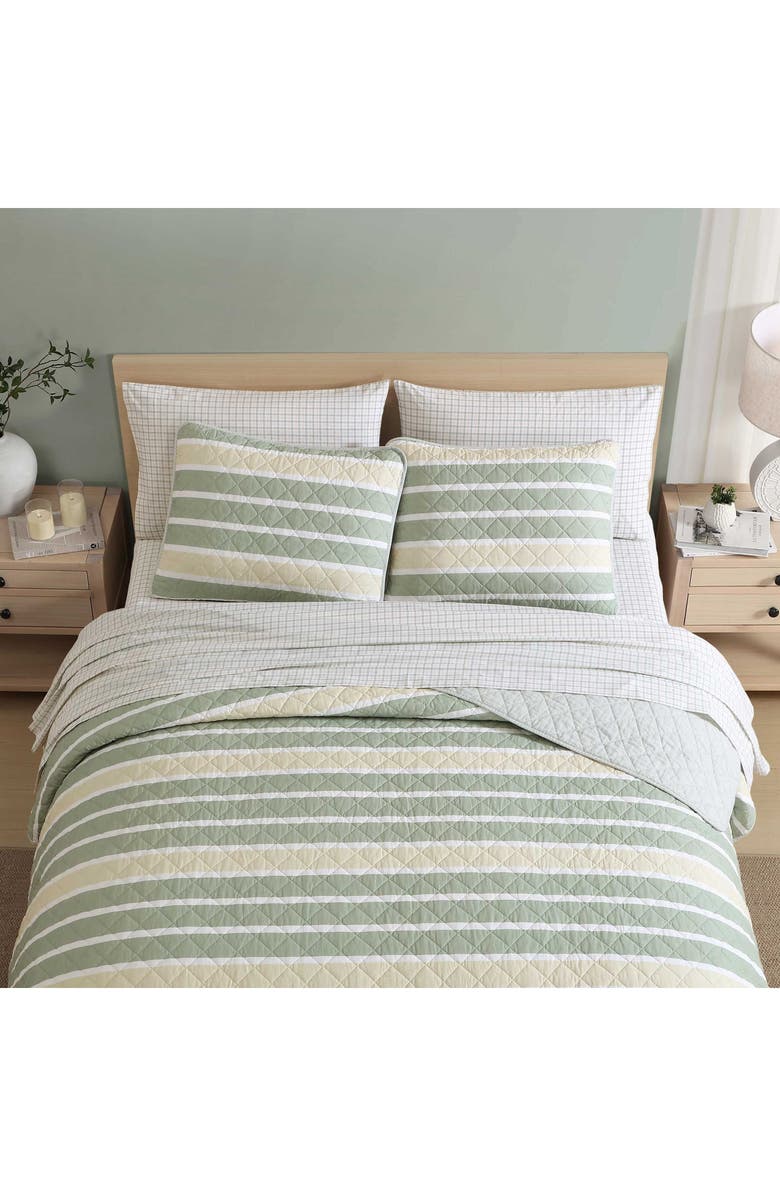 Nautica Varadero Stripe Reversible Cotton Quilt & Sham Set, Alternate, color, Green Multi