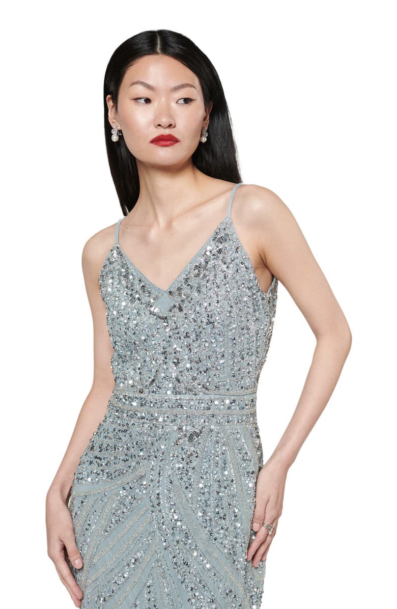 BEAUUT Occasion Embellished Sequin Beaded Strap Evening Dress, Alternate, color, Misty Grey