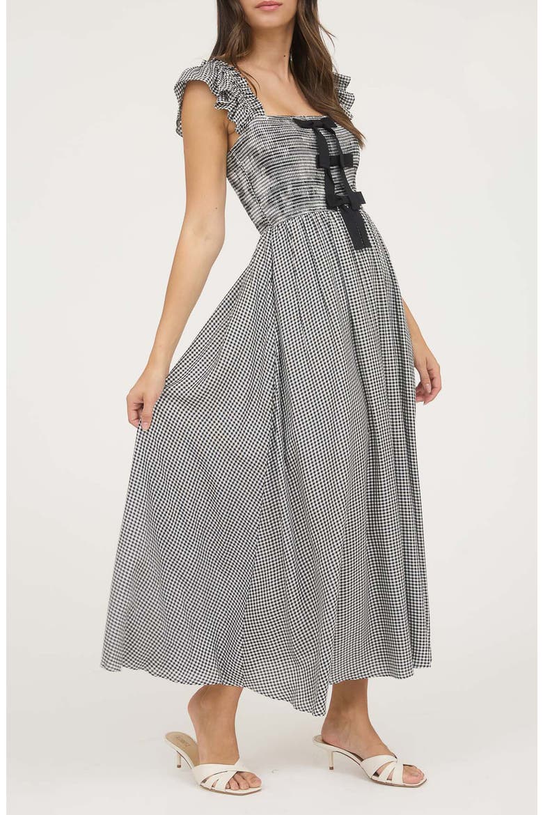Bow Trim Midi Dress, Alternate, color, BLACK
