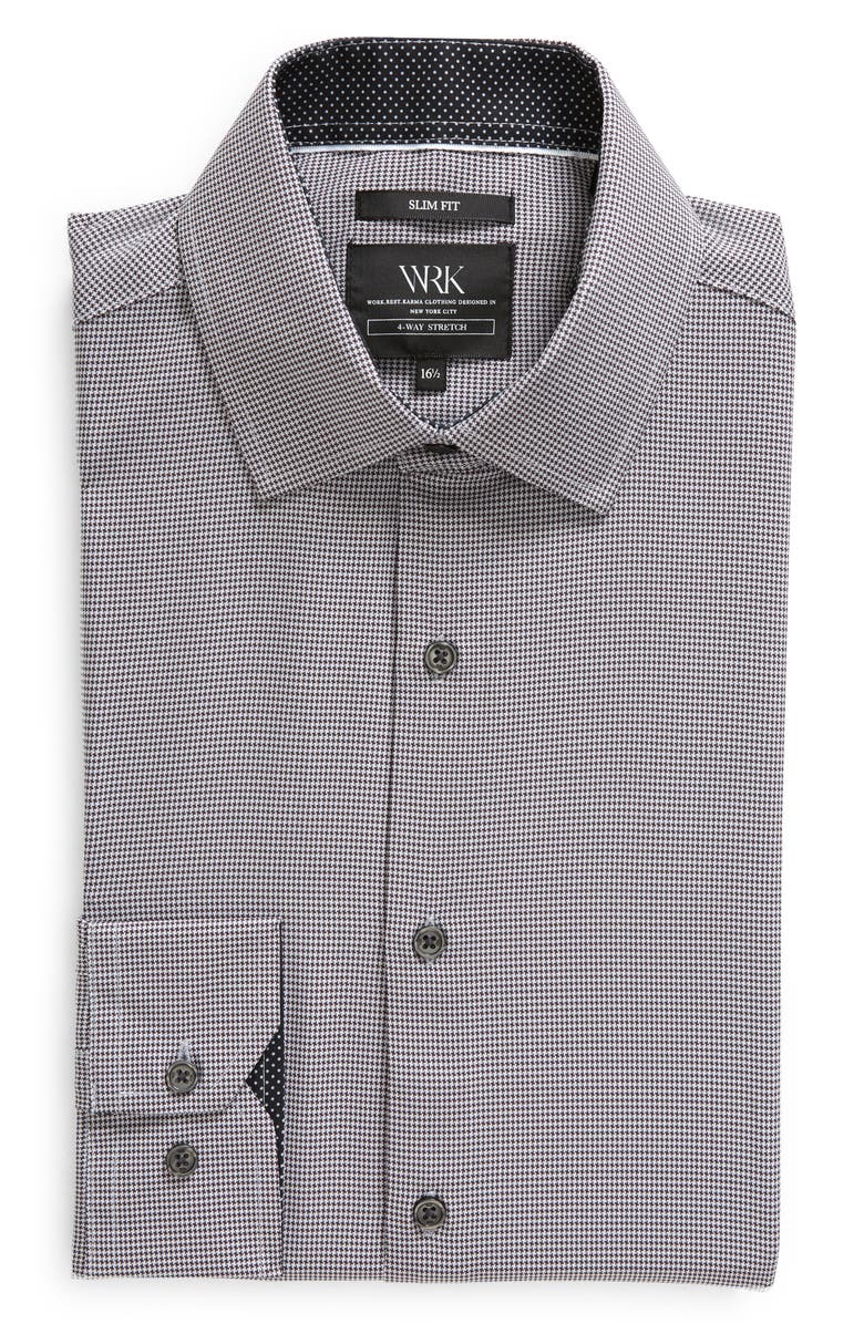 W.R.K Slim Fit Houndstooth Print Recycled Performance Stretch Dress Shirt, Main, color, Black