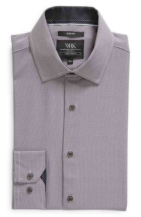 Slim Fit Houndstooth Print Recycled Performance Stretch Dress Shirt (Regular & Big)