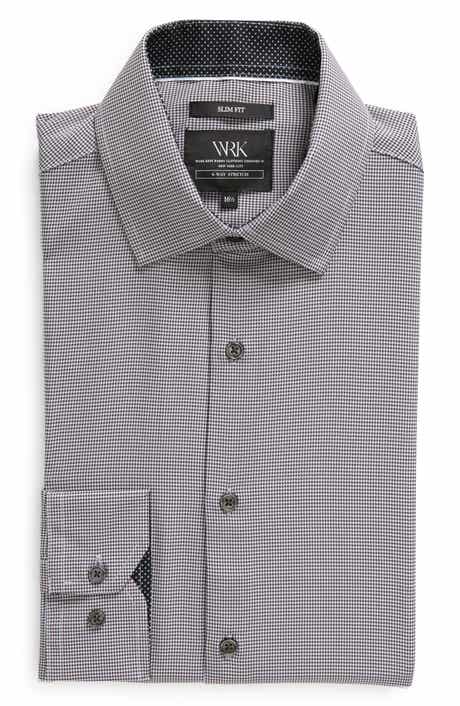 W.R.K Slim Fit Houndstooth Print Recycled Performance Stretch Dress Shirt