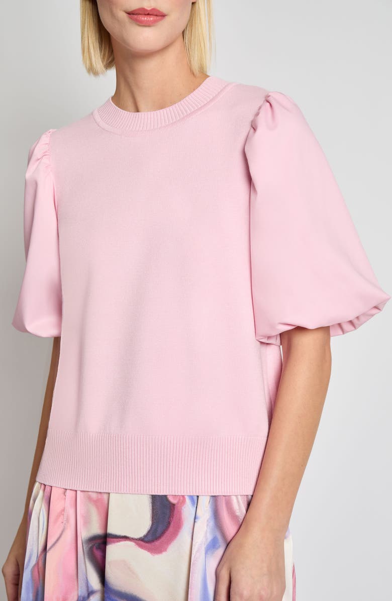 Misook Heritage Fit Mixed Media Puff Sleeve Top, Alternate, color, Soft Blush