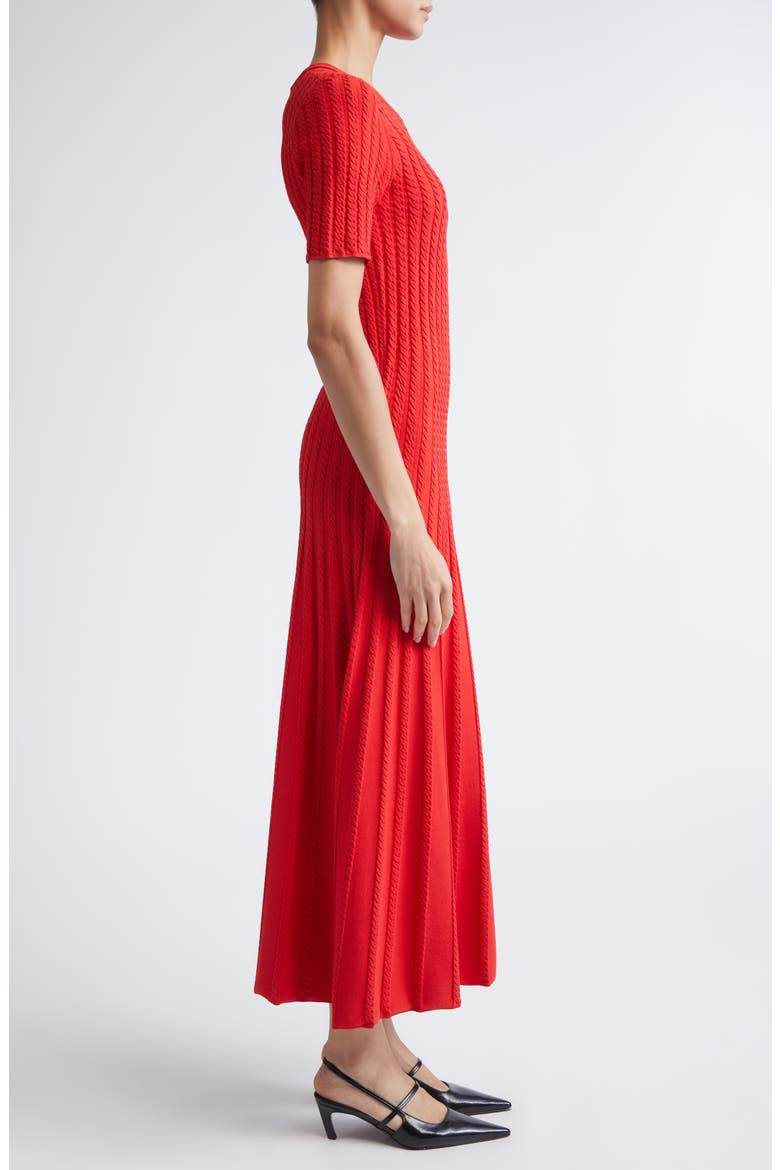 Cable Stitch Short Sleeve Midi Sweater Dress, Alternate, color, PAPAYA