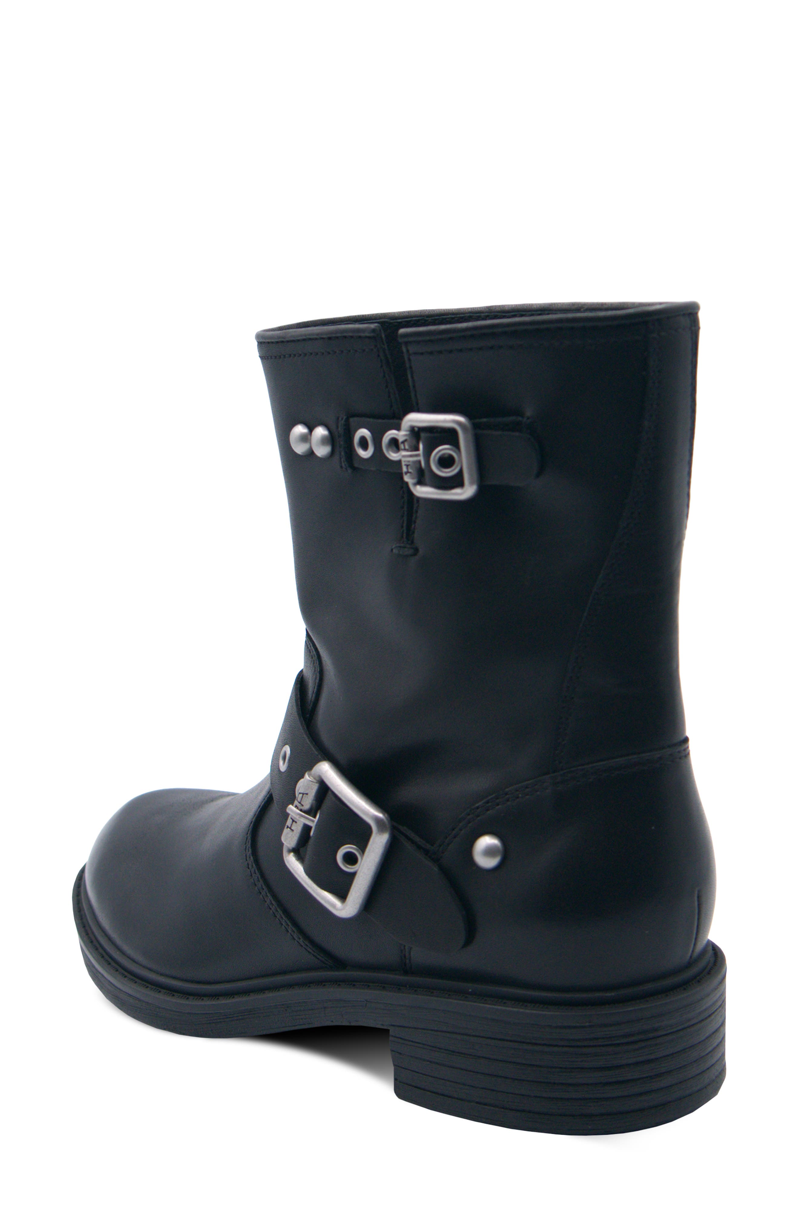 Flame Lily Leather Bootie, Alternate, color, BLACK