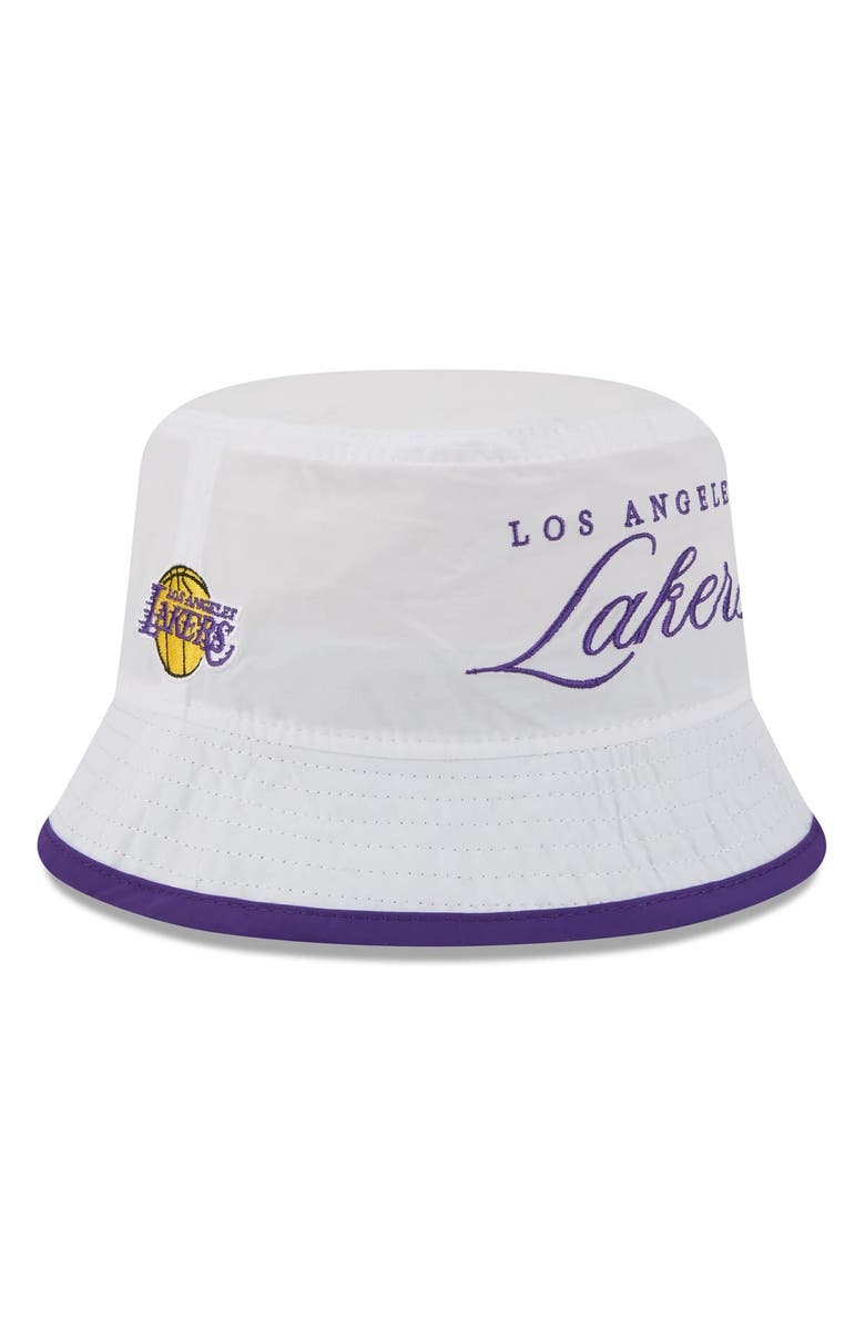 New Era Men's New Era White/Purple Los Angeles Lakers 2025 NBA Draft Nylon Bucket Hat, Main, color, White
