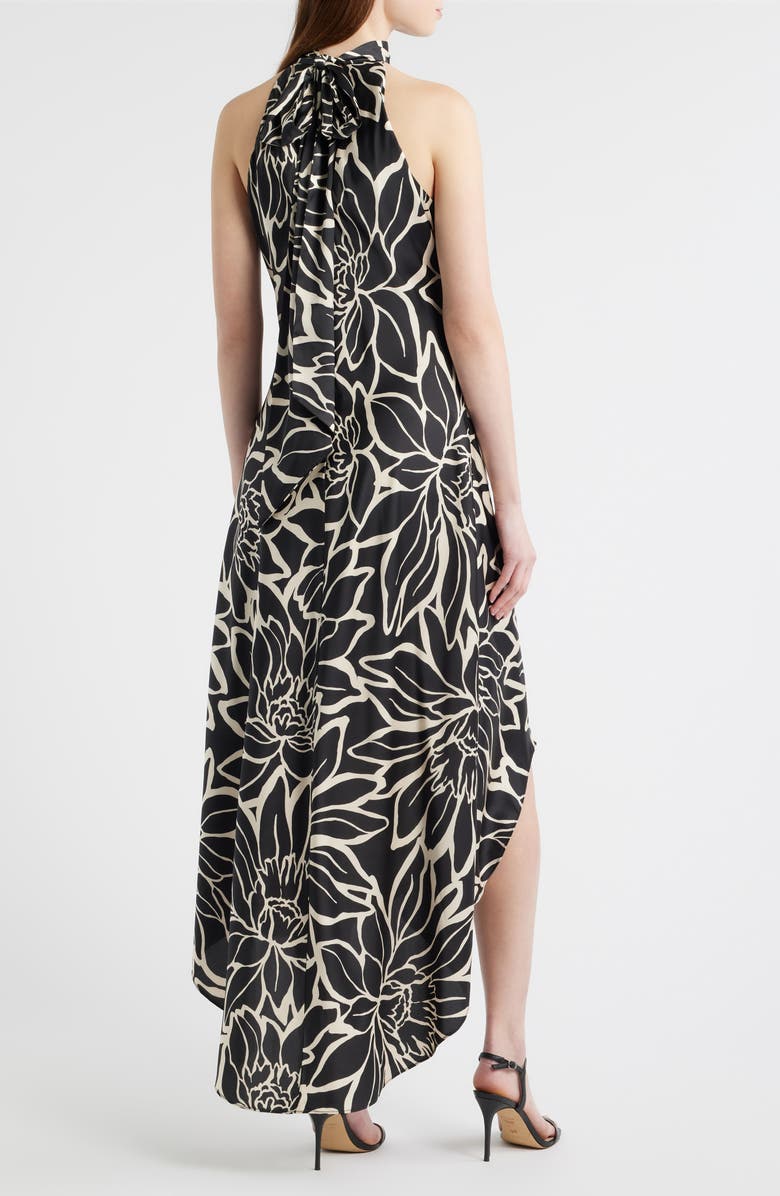 CeCe Floral Halter Neck Godet Hem Maxi Dress, Alternate, color, Rich Black