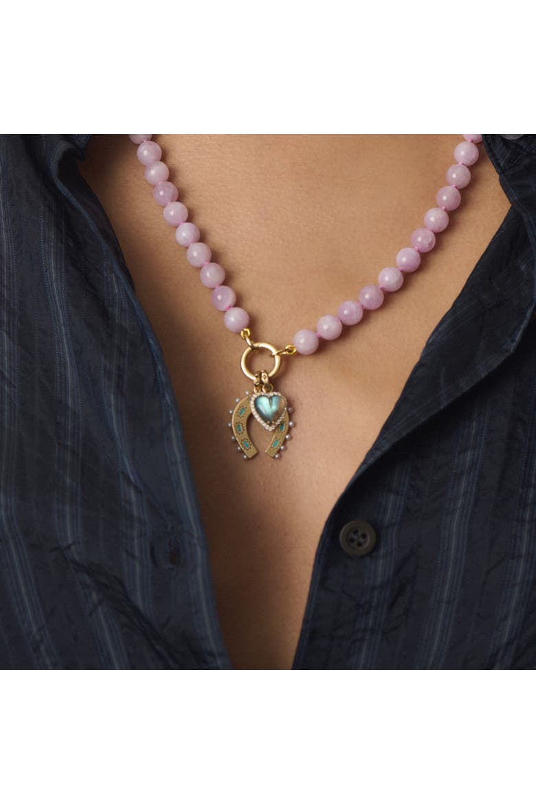 Holly Horseshoe Charm with Turquoise, Opal and Pearl, Alternate, color, Turquoise
