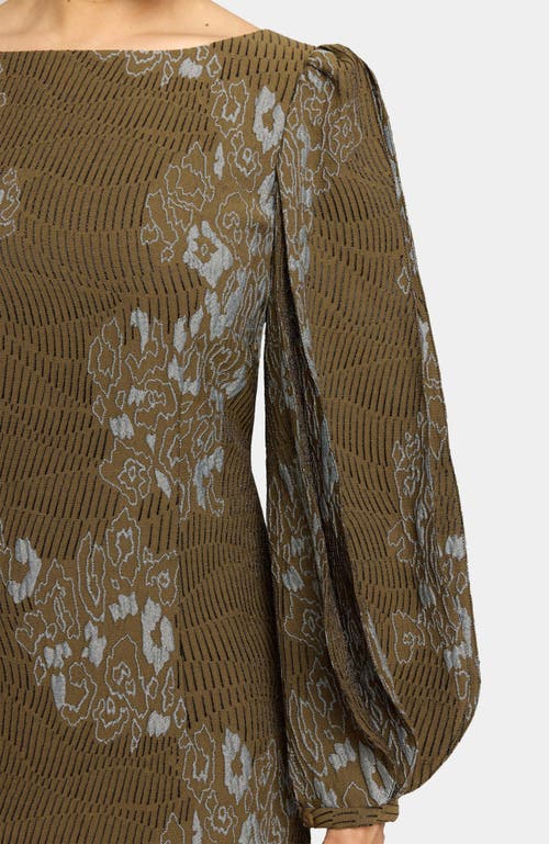 Santorelli Arana Pleated Bishop Sleeves Shift Jacquard Dress In Sand