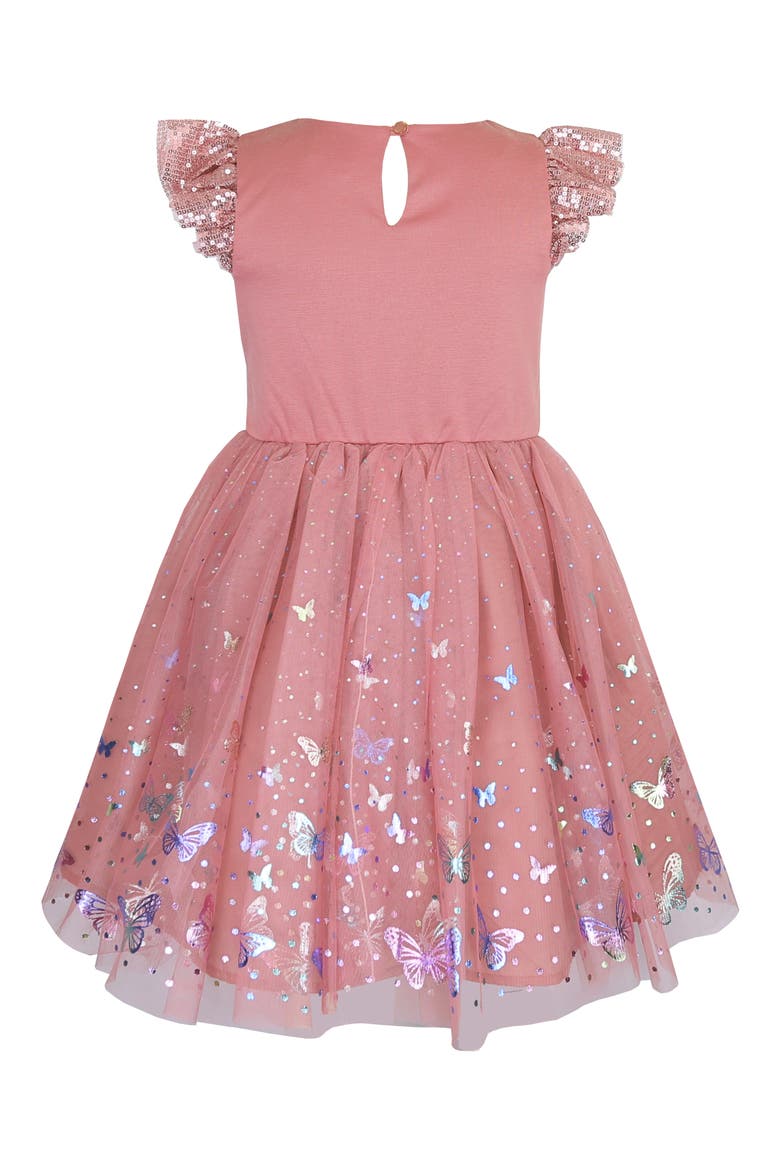 Kids' Flutter Sequin Foil Party Dress, Alternate, color, DUSTY MAUVE