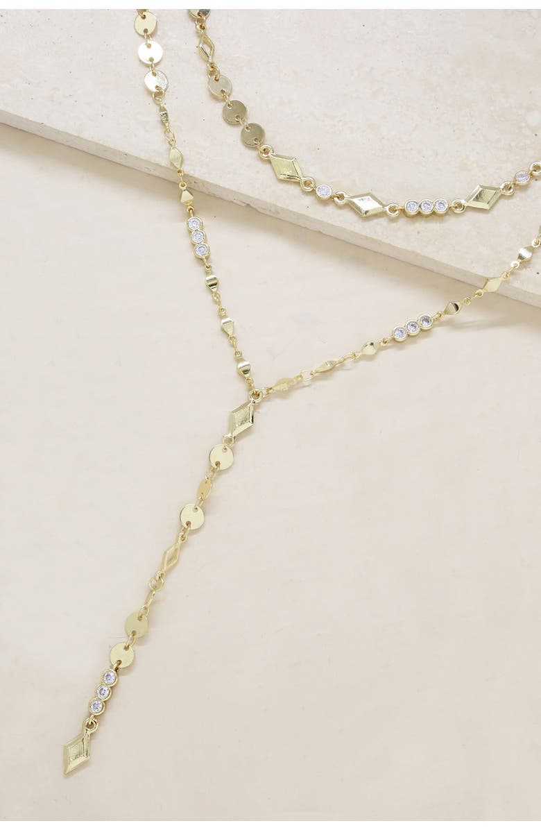 Ettika Set of 2 18K Gold Plated Cubic Zirconia Choker & Y-Necklaces, Alternate, color,