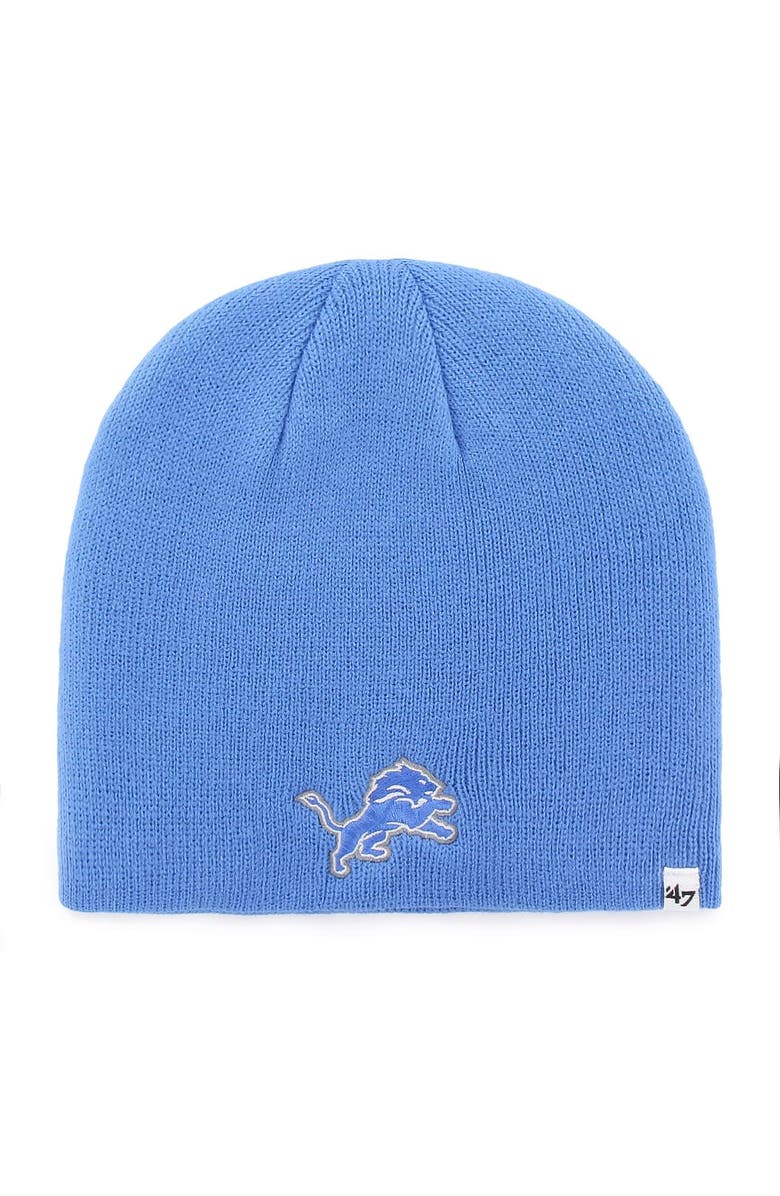 '47 Men's '47 Blue Detroit Lions Primary Logo Knit Beanie, Main, color, 